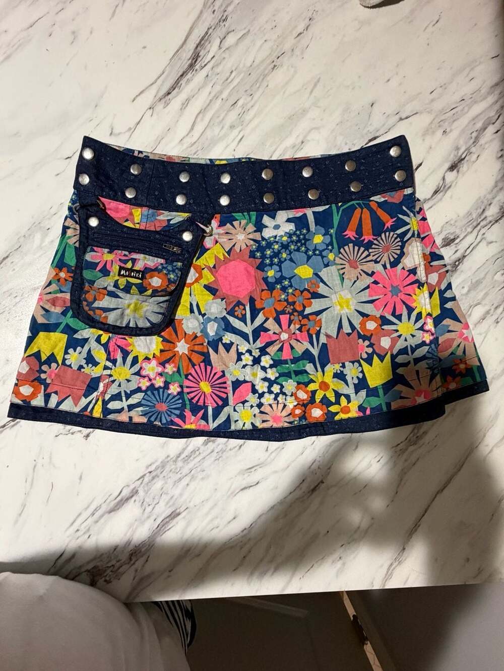 Moshiki Floral Reversible Snap Wrap Mini Skirt with Removable Pocket